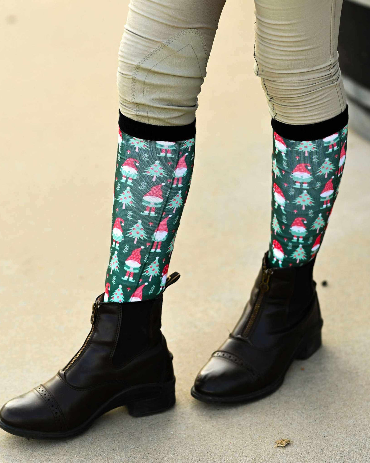 dreamers & schemers Youth Gnome for the Holidays Youth Pair & A Spare Socks equestrian boot socks boot socks thin socks riding socks pattern socks tall socks funny socks knee high socks horse socks horse show socks
