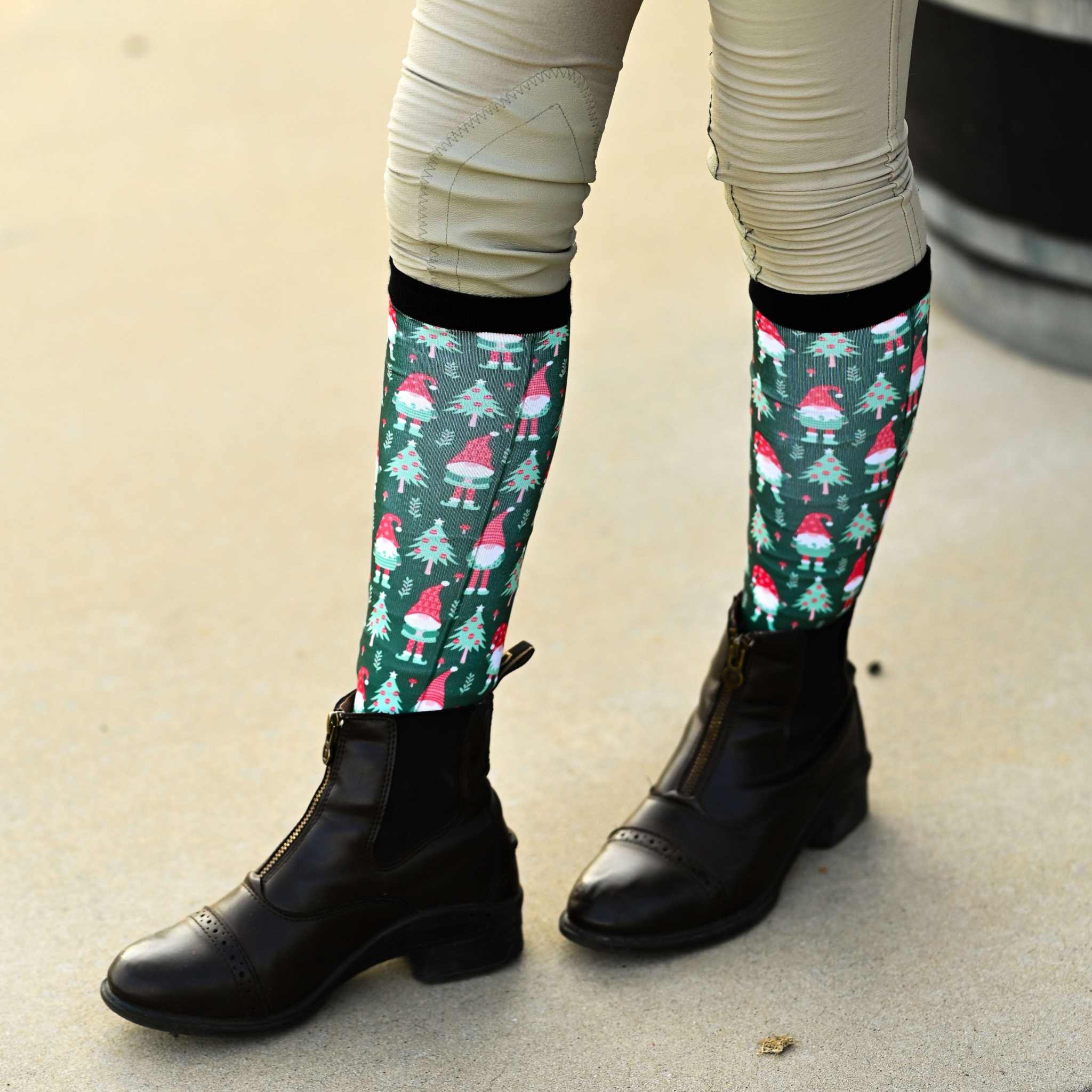 dreamers & schemers Youth Gnome for the Holidays Youth Pair & A Spare Socks equestrian boot socks boot socks thin socks riding socks pattern socks tall socks funny socks knee high socks horse socks horse show socks
