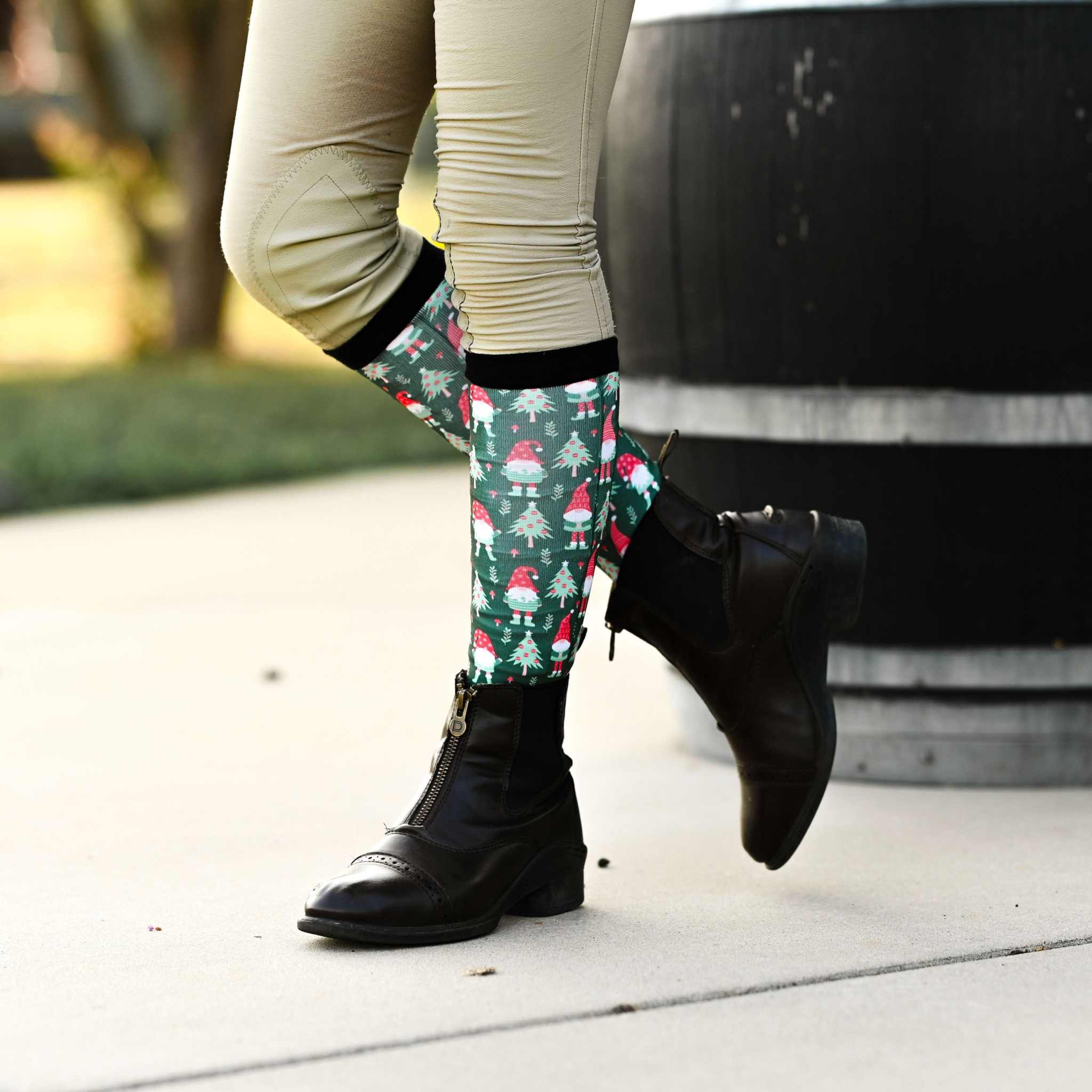 dreamers & schemers Youth Gnome for the Holidays Youth Pair & A Spare Socks equestrian boot socks boot socks thin socks riding socks pattern socks tall socks funny socks knee high socks horse socks horse show socks