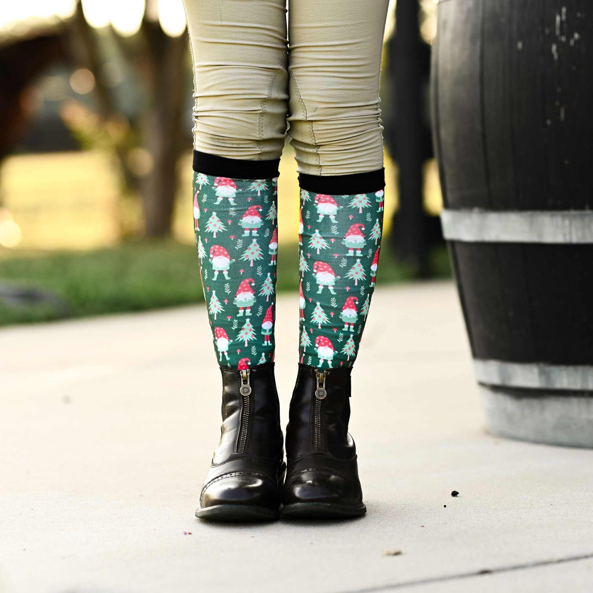 dreamers & schemers Youth Gnome for the Holidays Youth Pair & A Spare Socks equestrian boot socks boot socks thin socks riding socks pattern socks tall socks funny socks knee high socks horse socks horse show socks