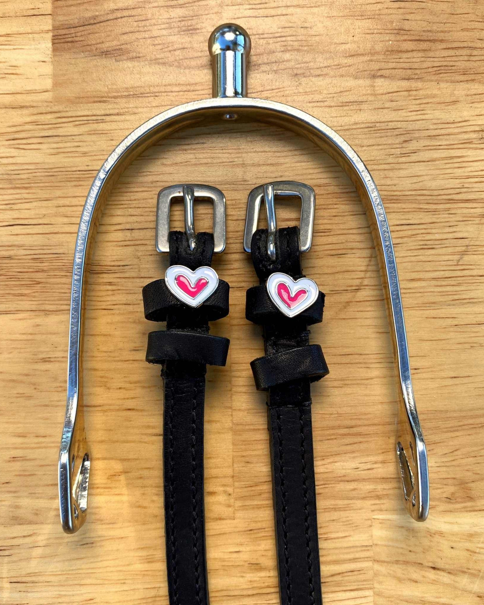 Heart Smooshes patterned spur straps, additional view, equestrian accessory by ManeJane