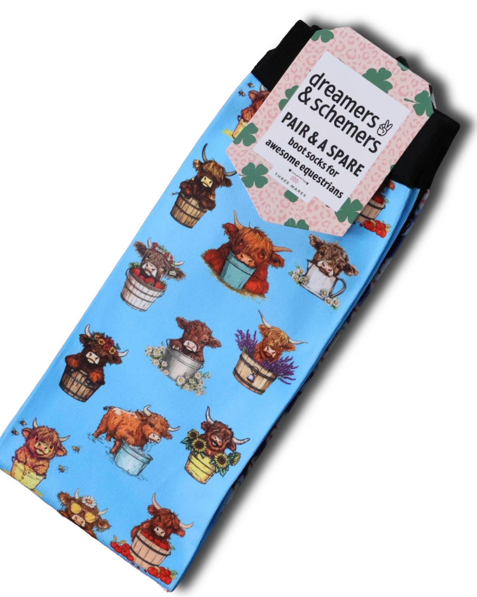 Highland Cow Pair & a Spare equestrian boot socks, by Dreamers & Schemers