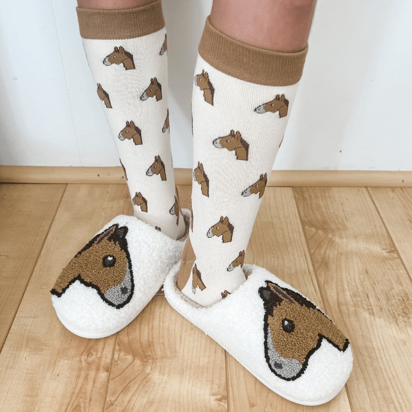 dreamers & schemers Slipper Horse Head Emoji Slippers equestrian boot socks boot socks thin socks riding socks pattern socks tall socks funny socks knee high socks horse socks horse show socks