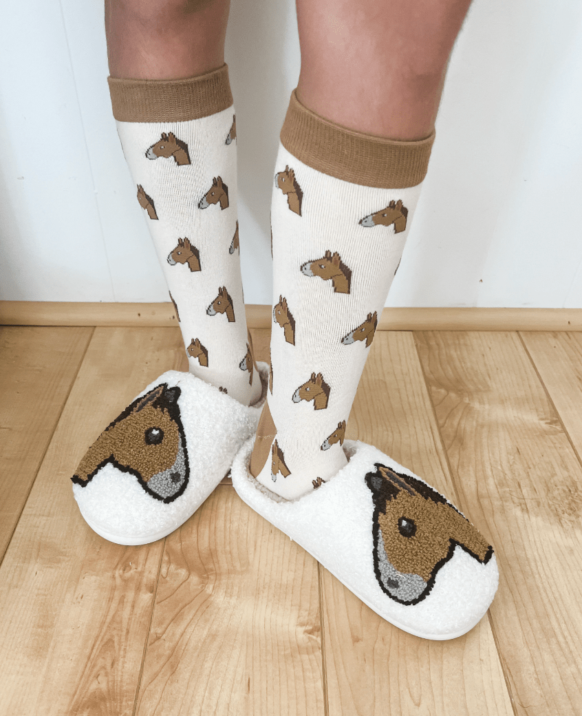 dreamers & schemers Slipper Horse Head Emoji Slippers equestrian boot socks boot socks thin socks riding socks pattern socks tall socks funny socks knee high socks horse socks horse show socks