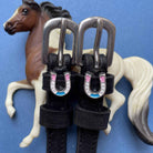 ManeJane Spur Straps Pink/White/Blue Horse Shoe Party Spur Straps equestrian boot socks boot socks thin socks riding socks pattern socks tall socks funny socks knee high socks horse socks horse show socks