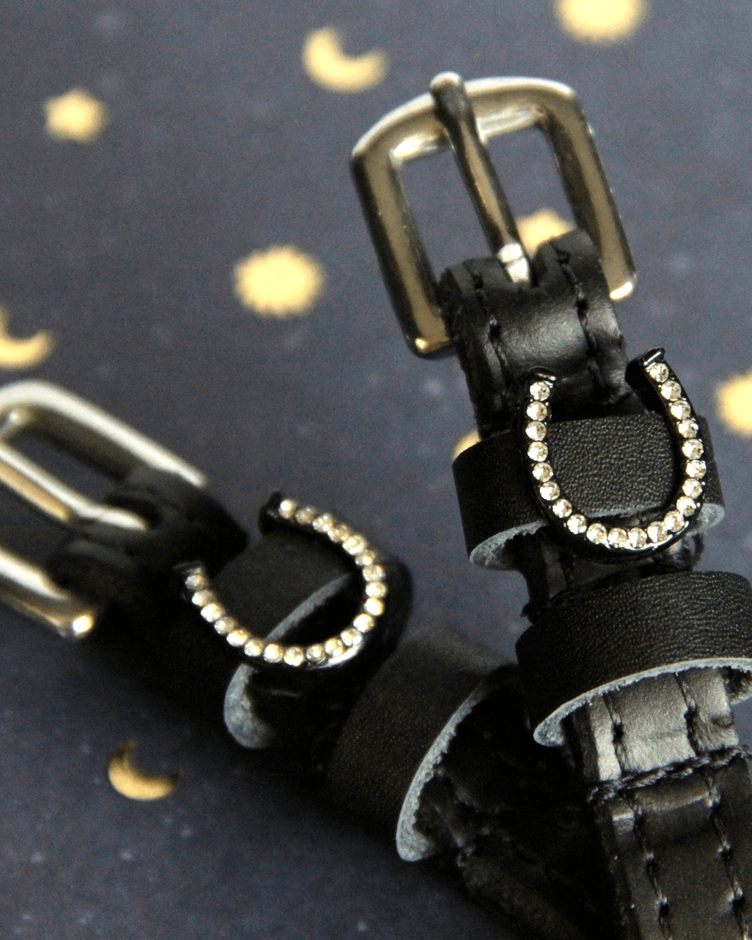 Horse Shoes - Silver Bling patterned spur straps, additional view, equestrian accessory by ManeJane