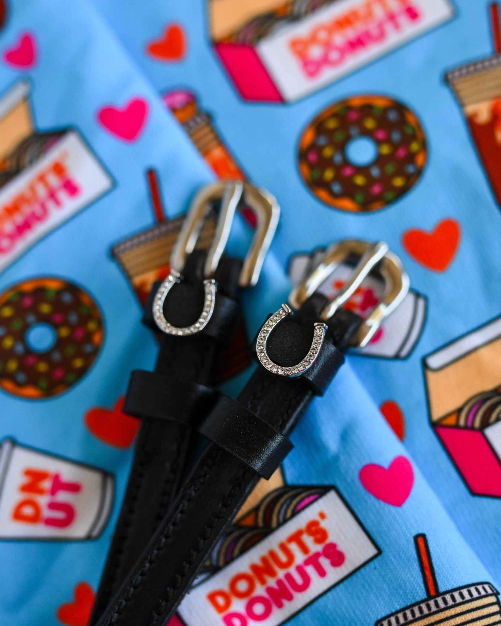 Horse Shoes - Silver Bling Spur Straps ManeJane black leather spur straps with non-stretch interior and stainless steel buc.