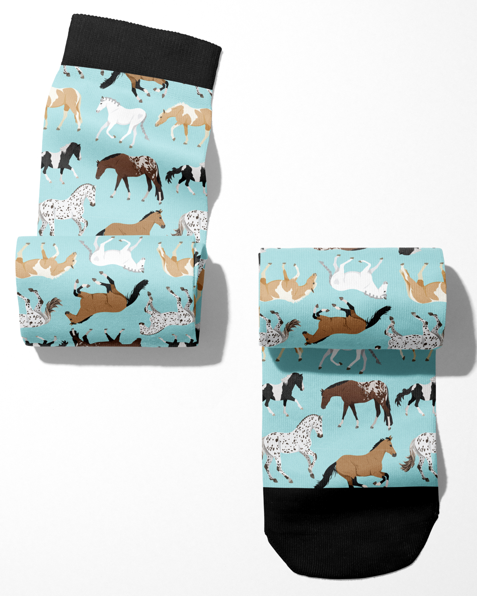 Limited Edition Pony Island Aqua Ponies socks with teal background and playful horses design