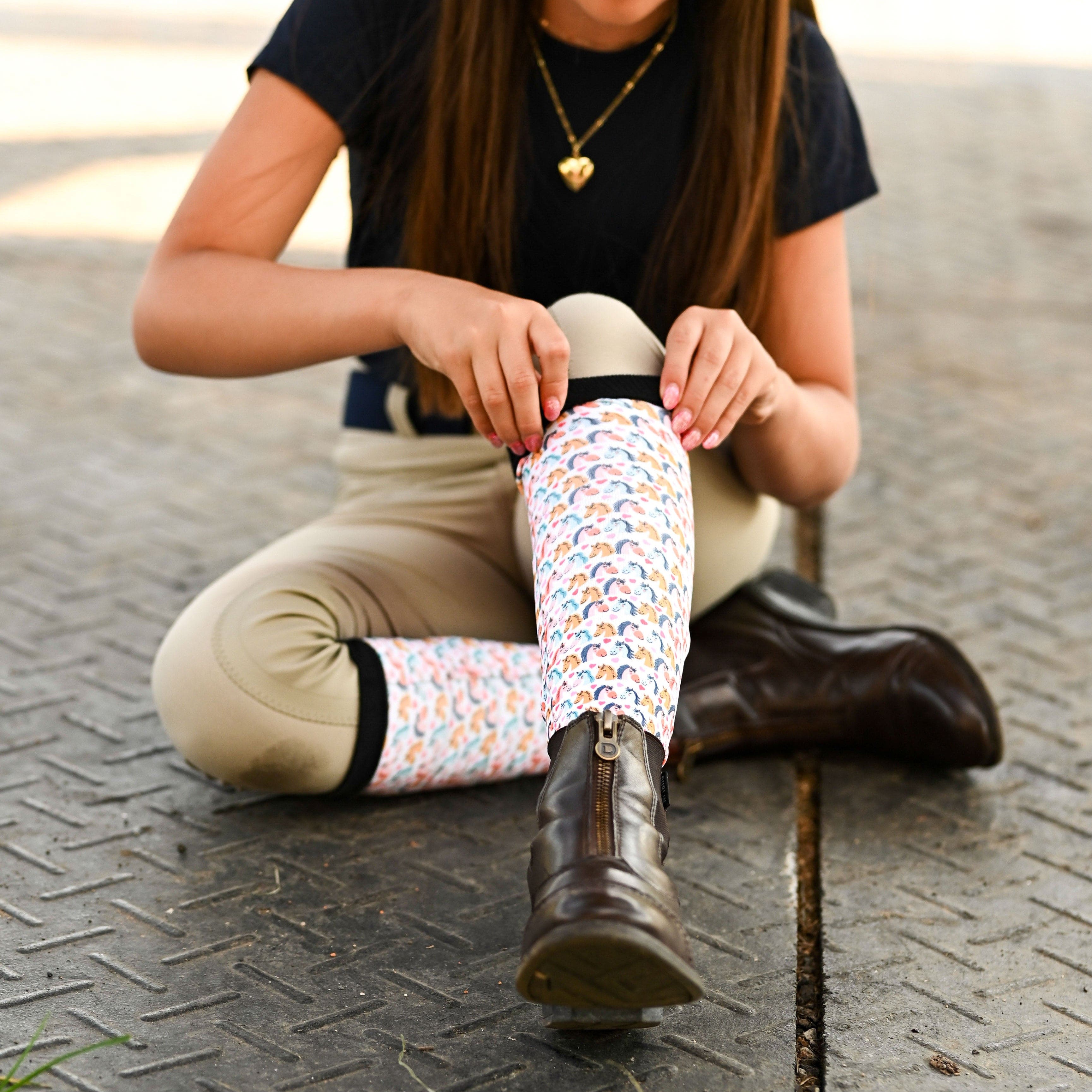 dreamers & schemers Youth Horsing Around Youth Pair & A Spare Socks equestrian boot socks boot socks thin socks riding socks pattern socks tall socks funny socks knee high socks horse socks horse show socks