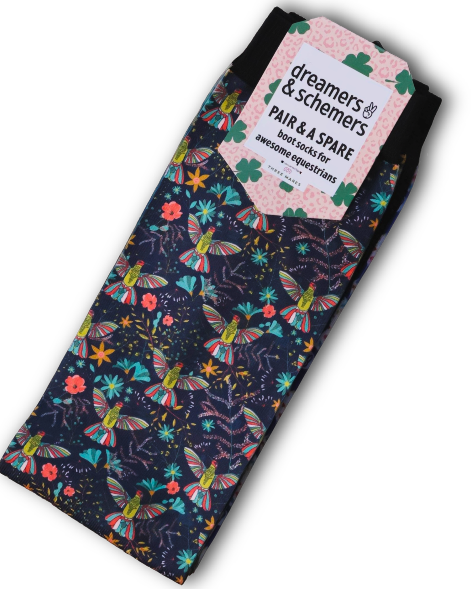 Hummering Pair & a Spare equestrian boot socks with hummingbird print, by Dreamers & Schemers