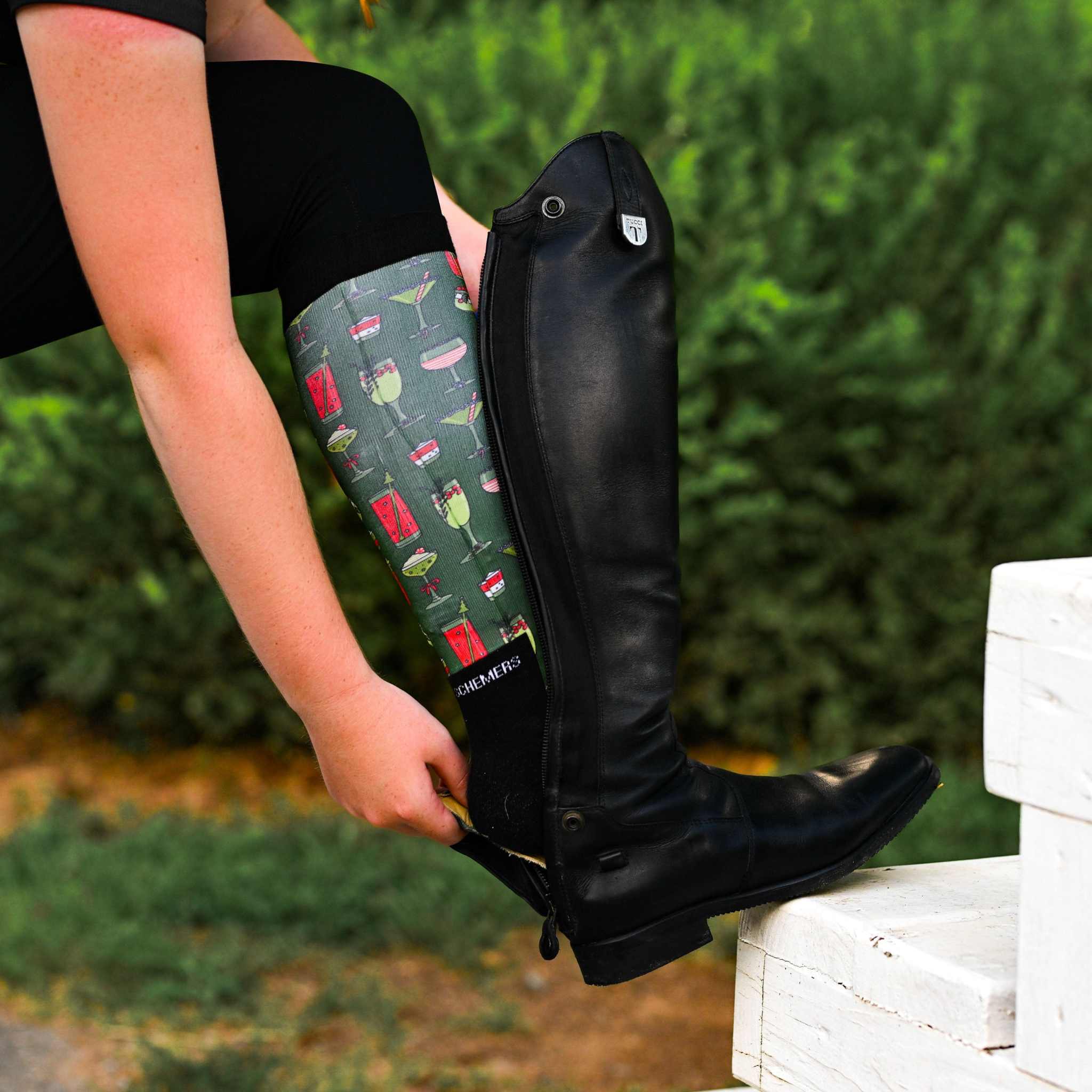 dreamers & schemers Pair & A Spare Jingle Juice Pair & A Spare Socks equestrian boot socks boot socks thin socks riding socks pattern socks tall socks funny socks knee high socks horse socks horse show socks