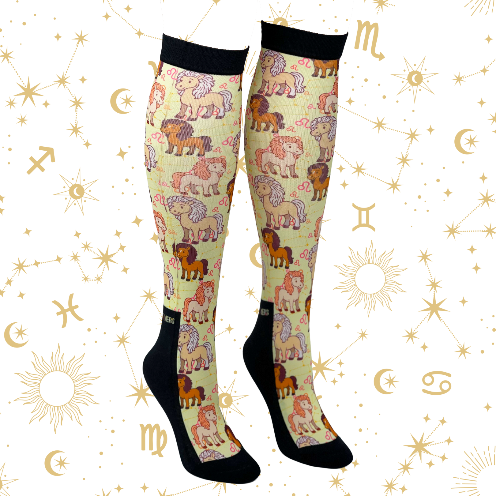 Limited edition Leo zodiac boot socks with lion pattern, made in the USA, one size fits most