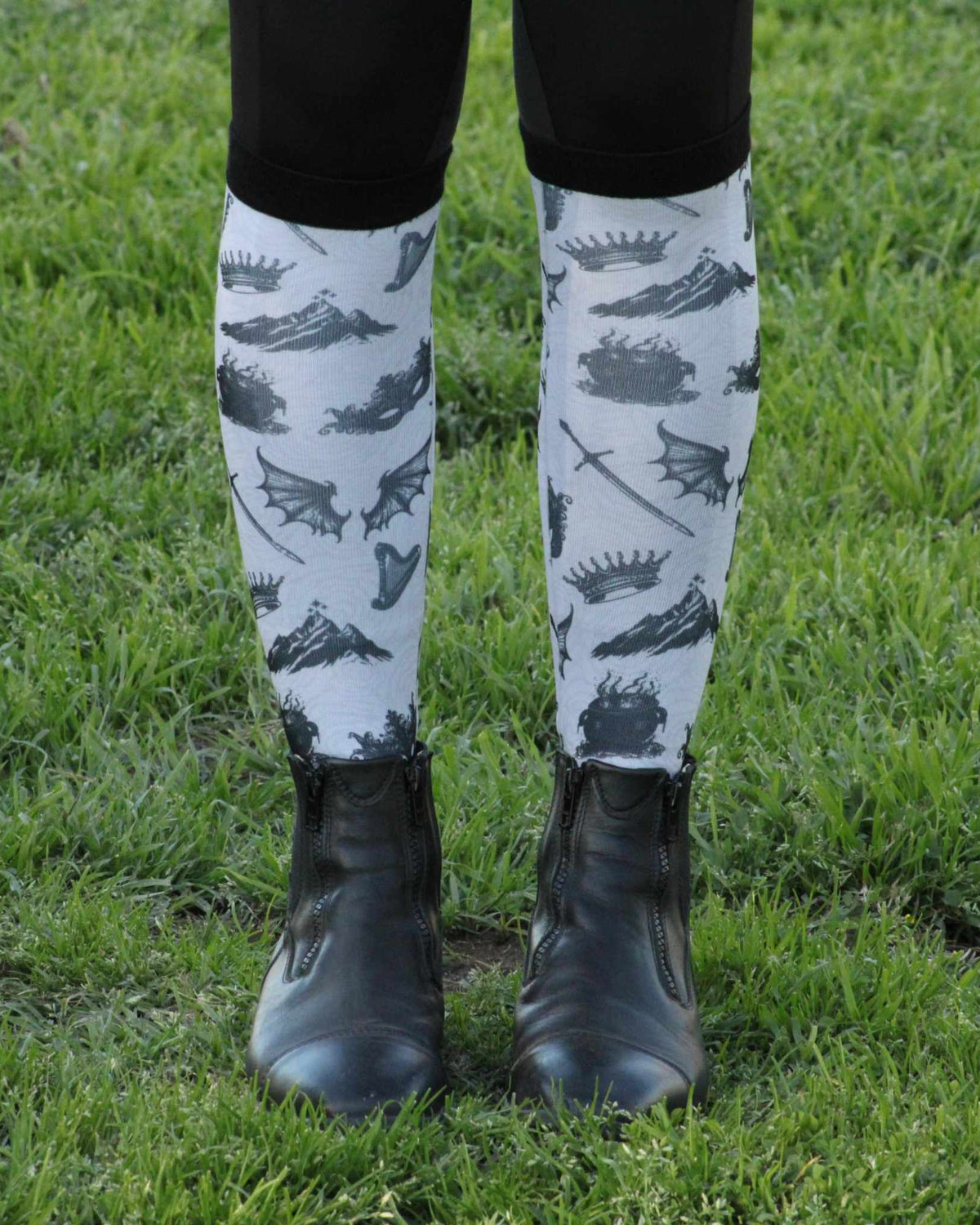 a Court of Socks & Horses limited edition equestrian boot socks with acotar fantasy court, by Dreamers & Schemers