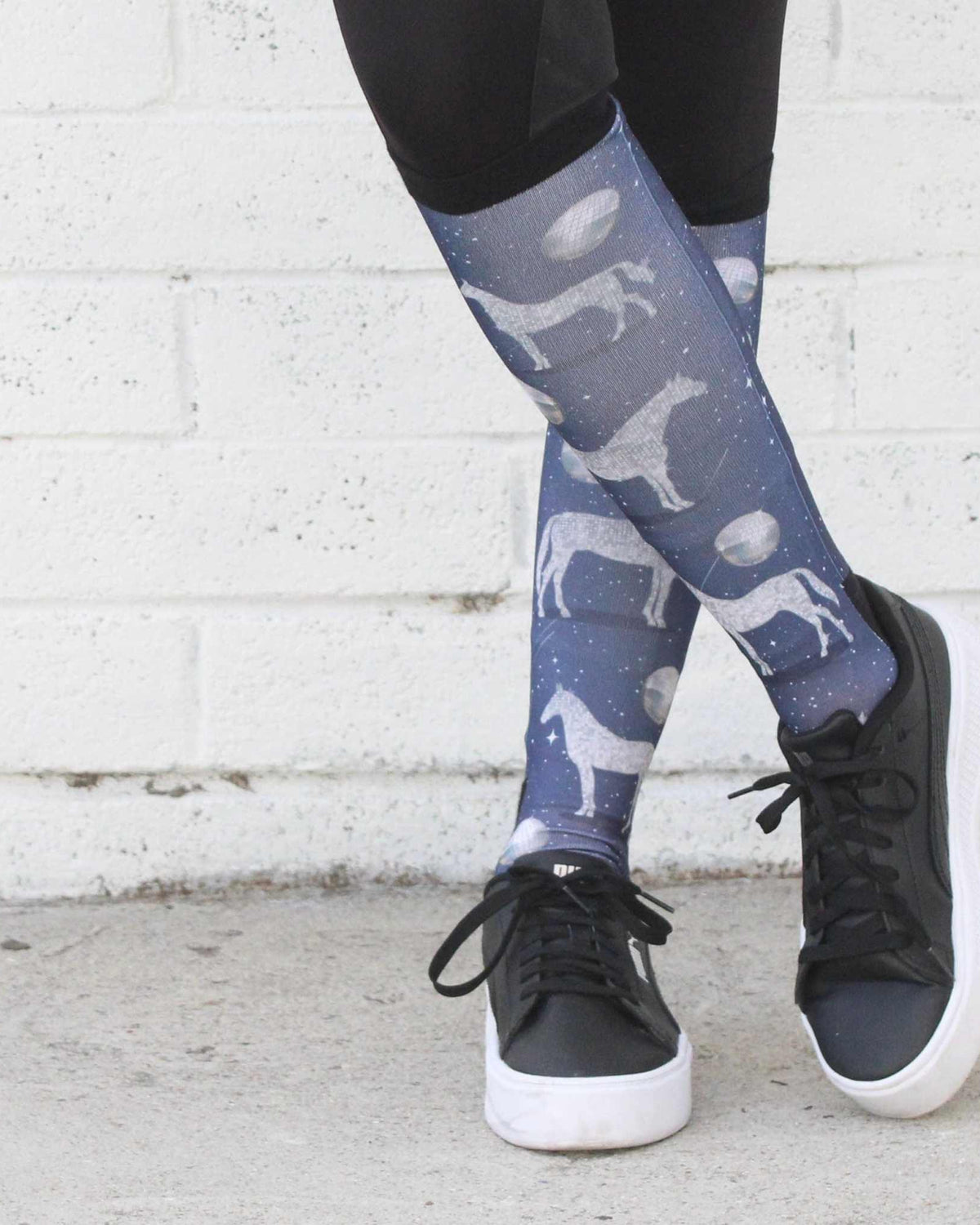 Disco Horse limited edition equestrian boot socks, alternate angle, by Dreamers & Schemers