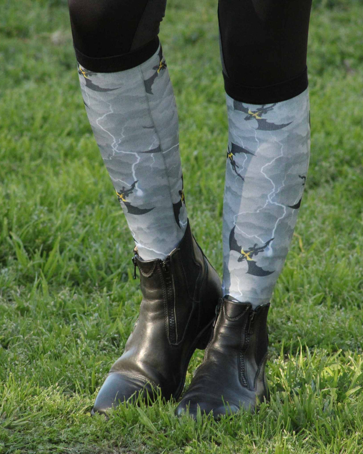 Fourth Wing limited edition equestrian boot socks, showing the full pattern layout