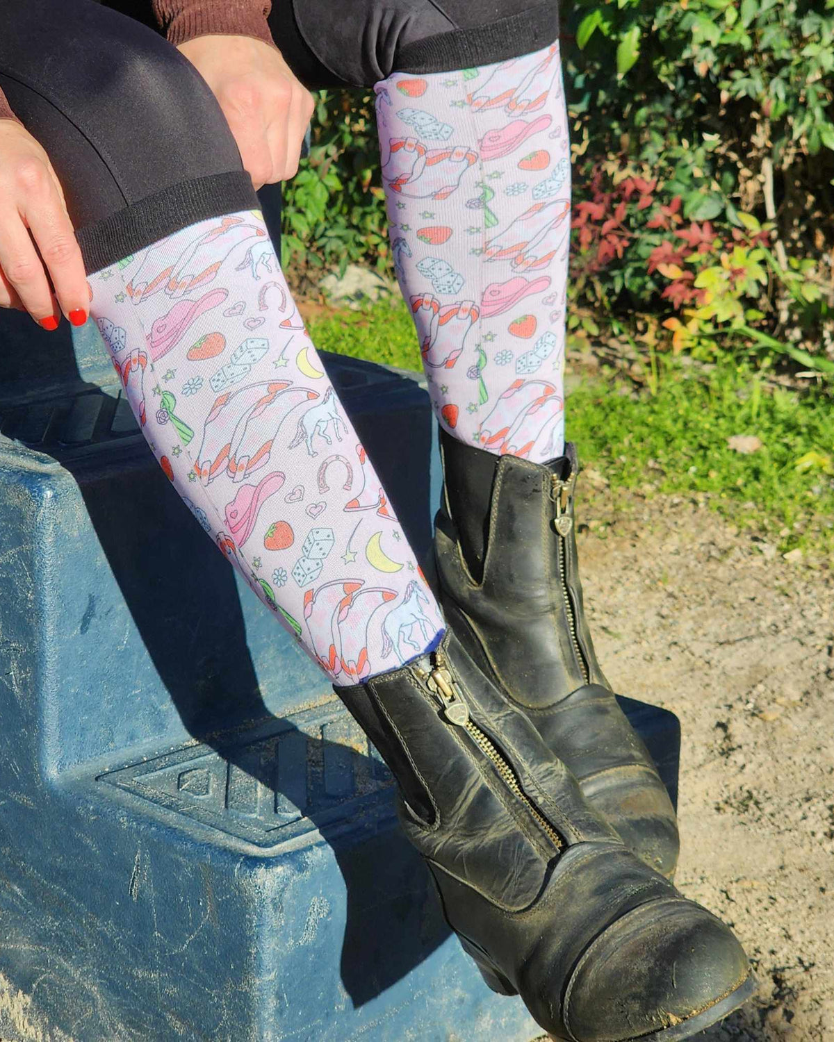 Pink Pony Club limited edition equestrian boot socks, alternate angle, by Dreamers & Schemers