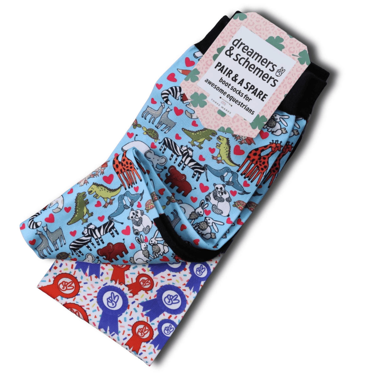 Youth "Love Ya Always" black top boot socks with spare sock, breathable knit, one size fits most