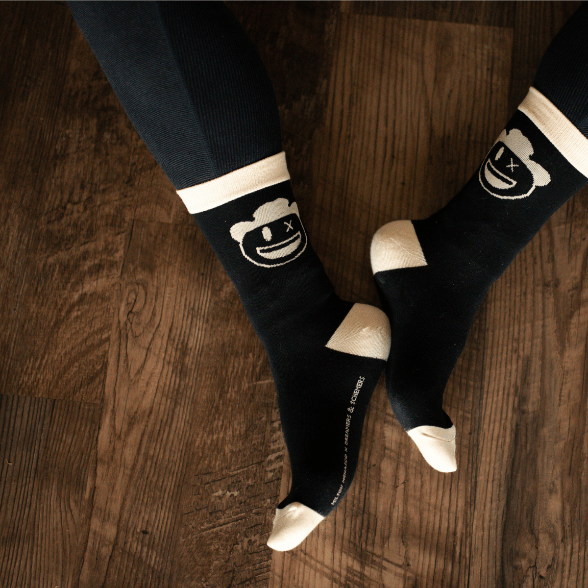 dreamers & schemers Crew Sock Black with Cream Points Milton Menasco x D&S Crew Socks equestrian boot socks boot socks thin socks riding socks pattern socks tall socks funny socks knee high socks horse socks horse show socks