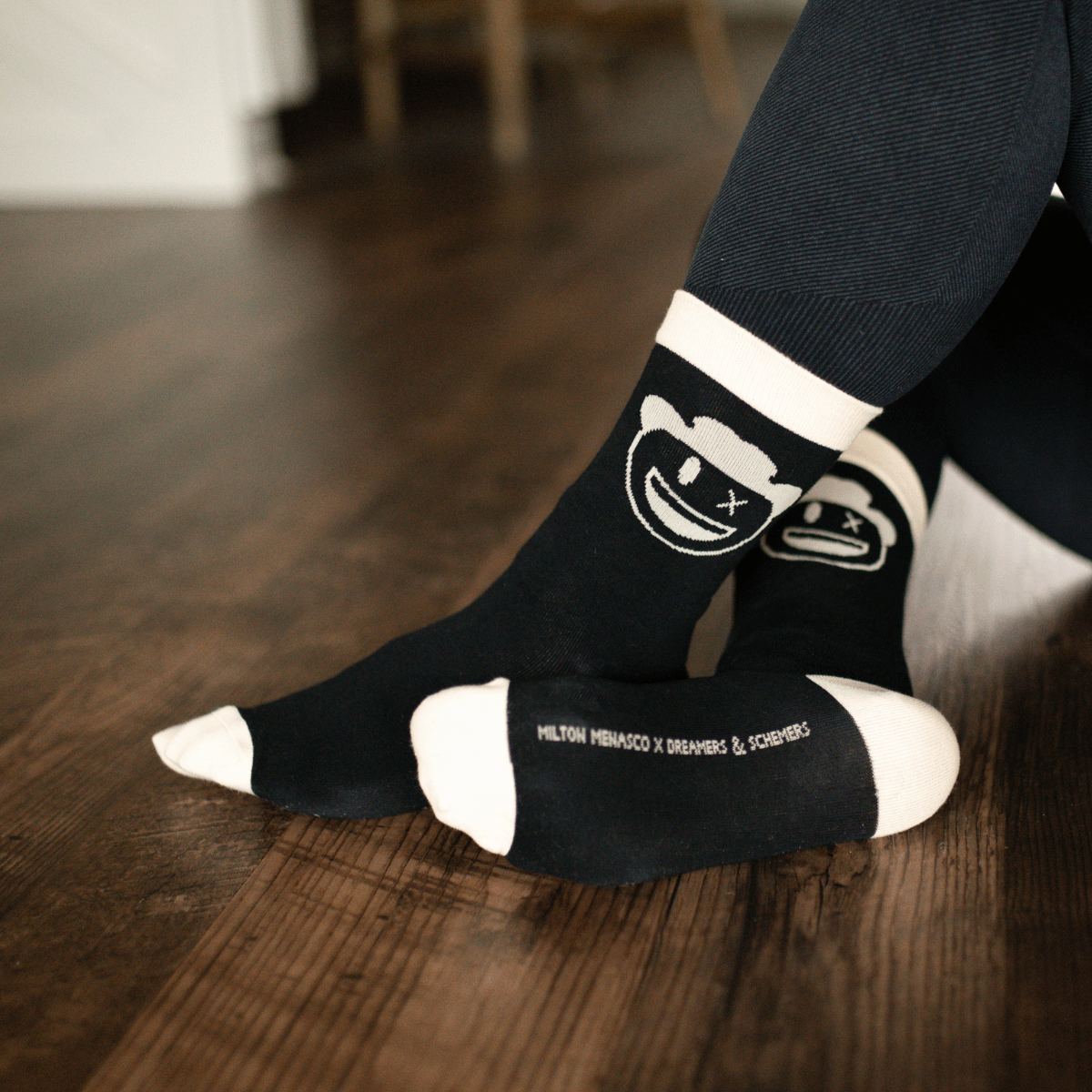 dreamers & schemers Crew Sock Black with Cream Points Milton Menasco x D&S Crew Socks equestrian boot socks boot socks thin socks riding socks pattern socks tall socks funny socks knee high socks horse socks horse show socks