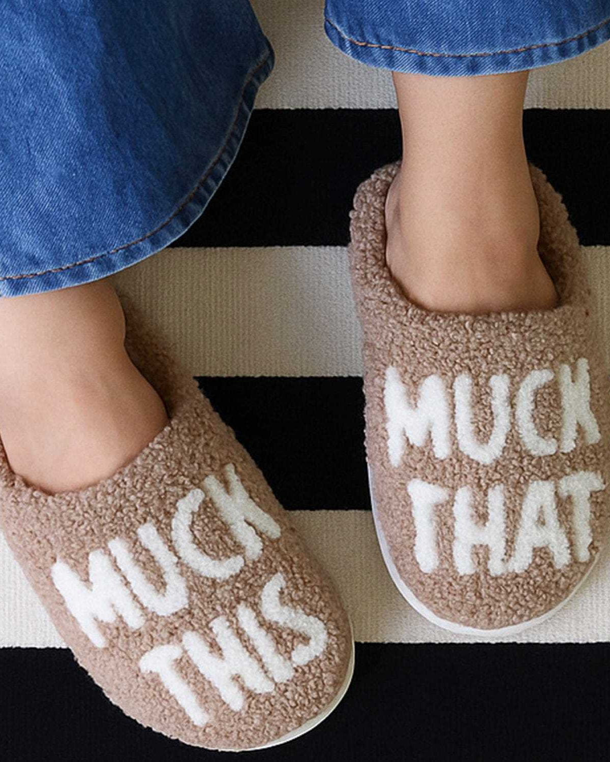 Muck This Equestrian Bundle cozy slippers with MUCK THIS and MUCK THAT text