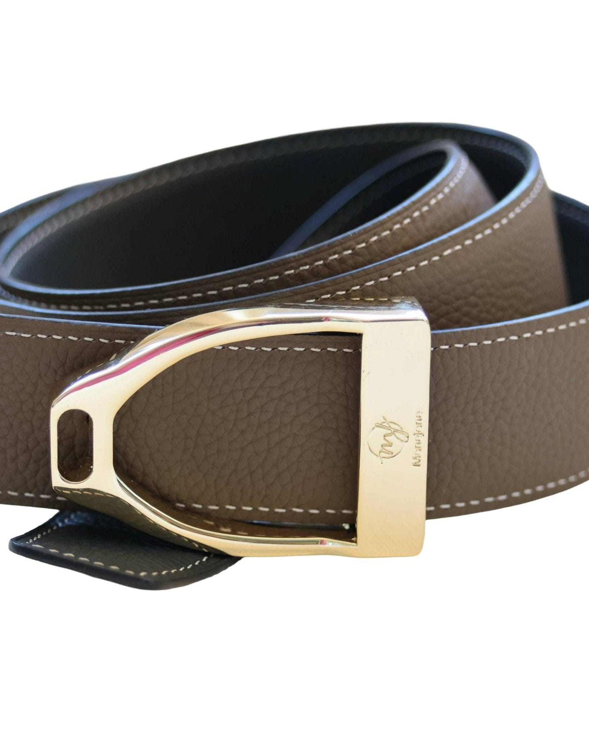 ManeJane Navy/Taupe Reversible Leather Belt Strap reversible leather belt, additional view, equestrian accessory by Dreamers & Schemers