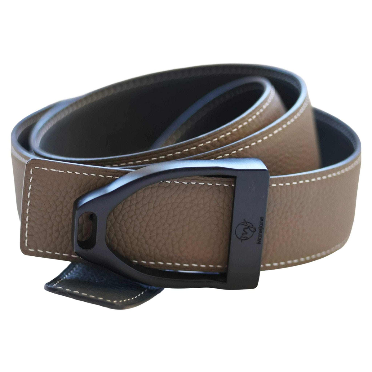 ManeJane Navy/Taupe Reversible Leather Belt Strap reversible leather belt, additional view, equestrian accessory by Dreamers & Schemers