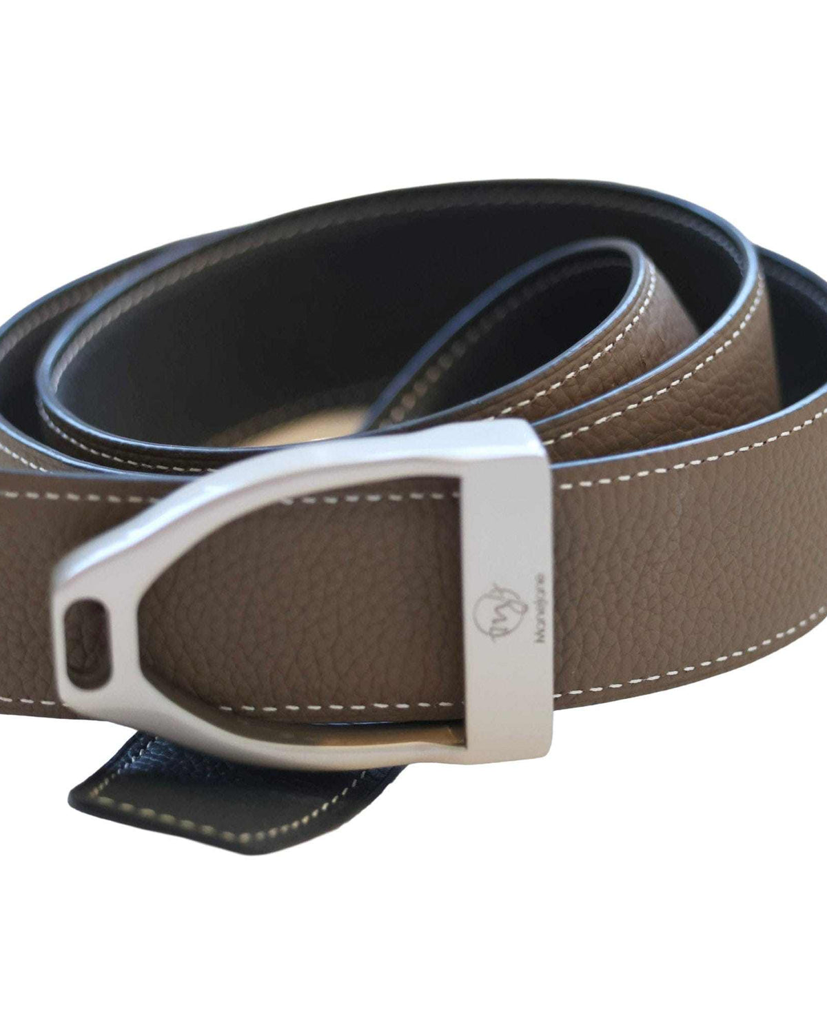ManeJane Navy/Taupe Reversible Leather Belt Strap reversible leather belt, additional view, equestrian accessory by Dreamers & Schemers