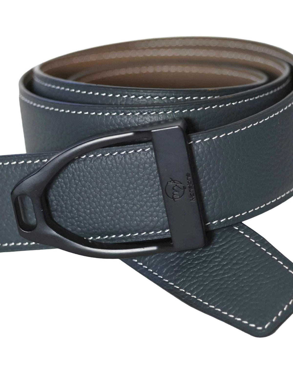 ManeJane Navy/Taupe Reversible Leather Belt Strap reversible leather belt, additional view, equestrian accessory by Dreamers & Schemers