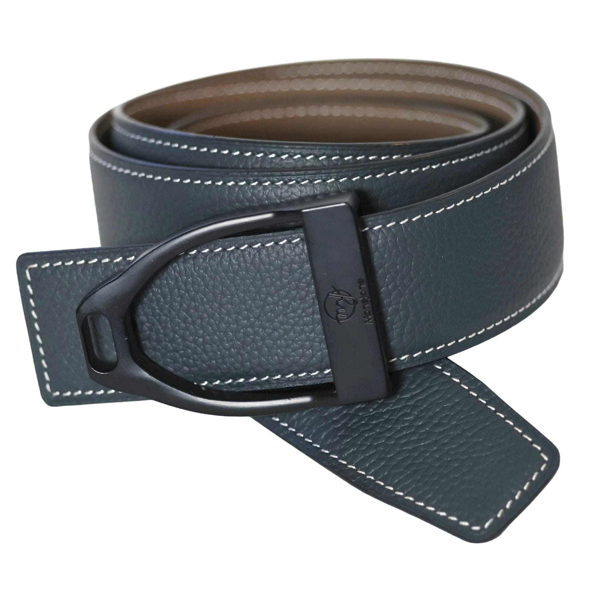 ManeJane Navy/Taupe Reversible Leather Belt Strap reversible leather belt, additional view, equestrian accessory by Dreamers & Schemers