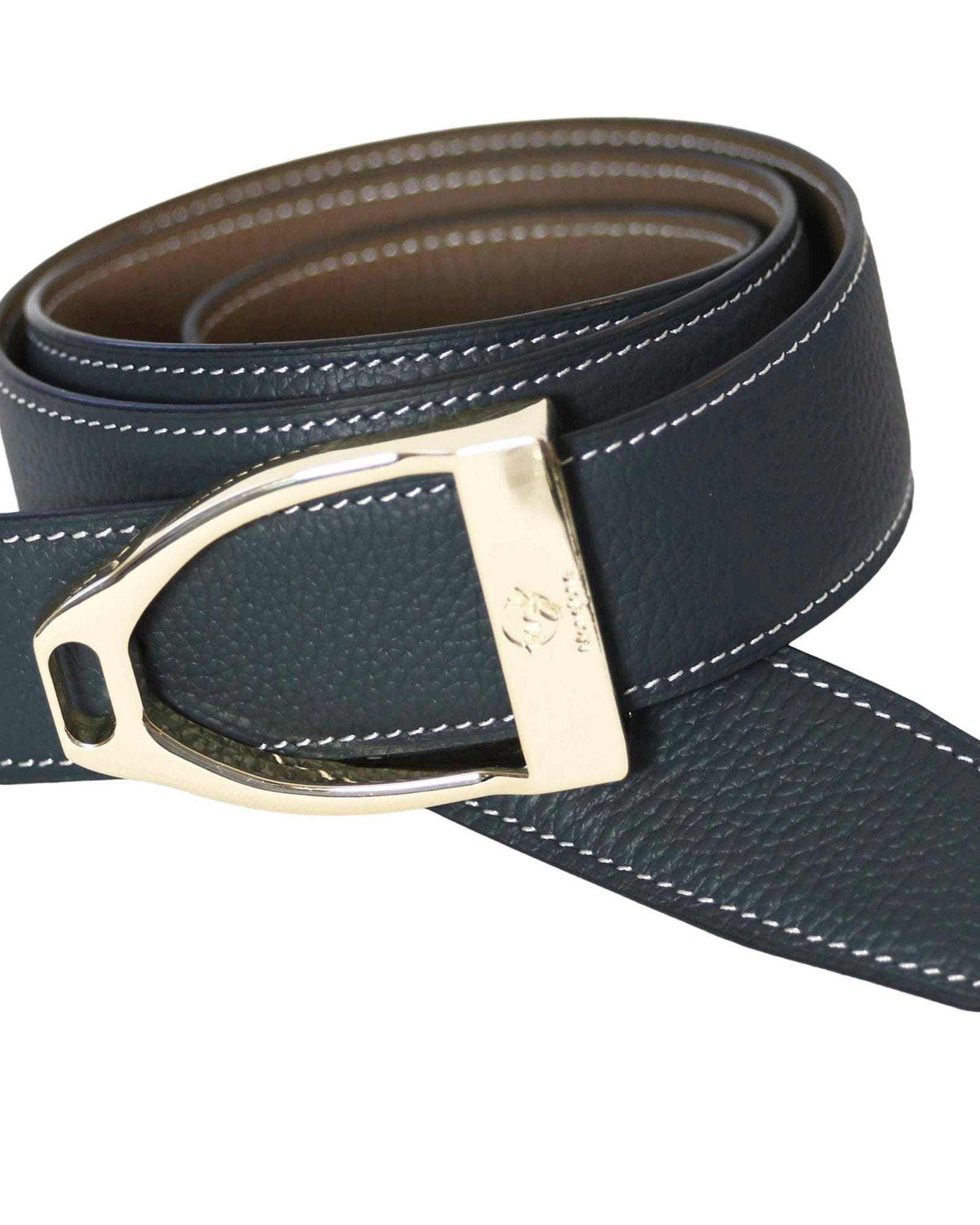 ManeJane Navy/Taupe Reversible Leather Belt Strap reversible leather belt, additional view, equestrian accessory by Dreamers & Schemers