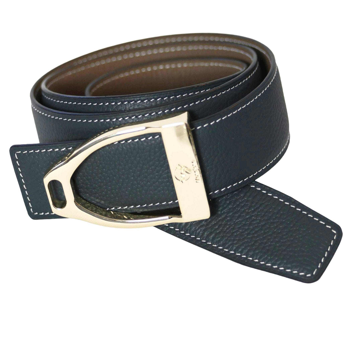 ManeJane Navy/Taupe Reversible Leather Belt Strap reversible leather belt, additional view, equestrian accessory by Dreamers & Schemers