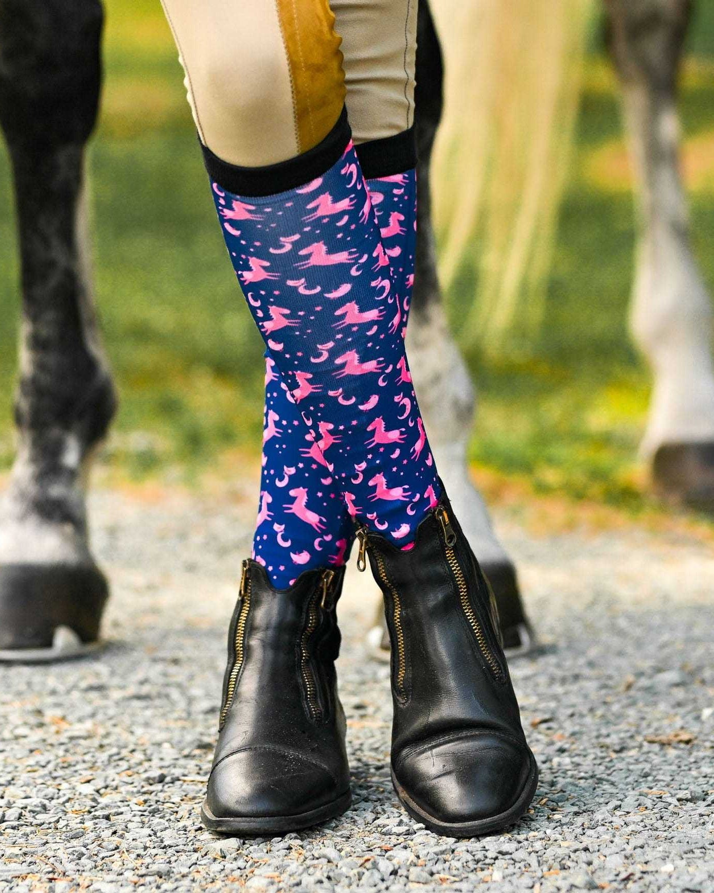 dreamers & schemers Pair & A Spare Neigh-Borhood Pair & A Spare Socks equestrian boot socks boot socks thin socks riding socks pattern socks tall socks funny socks knee high socks horse socks horse show socks