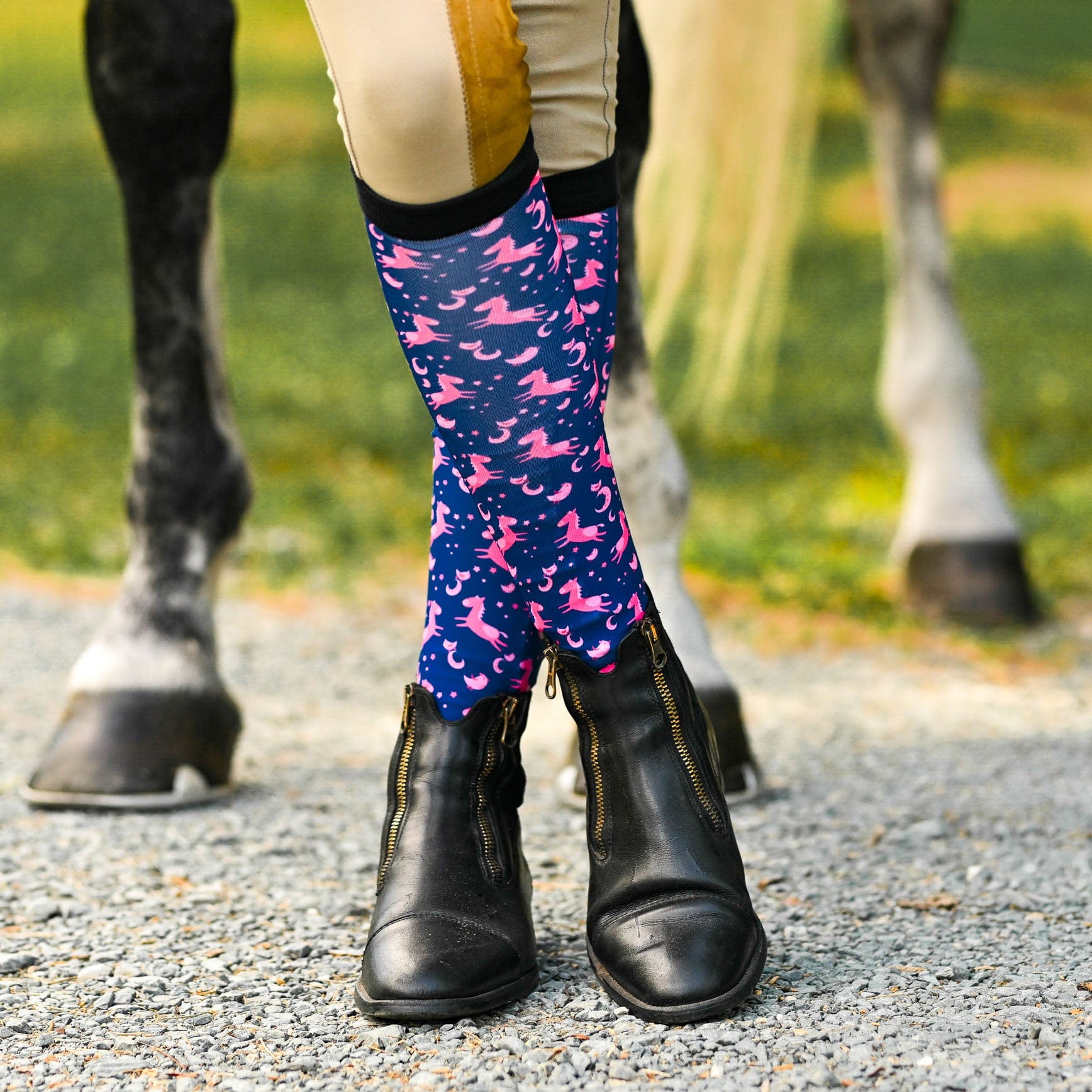 dreamers & schemers Pair & A Spare Neigh-Borhood Pair & A Spare Socks equestrian boot socks boot socks thin socks riding socks pattern socks tall socks funny socks knee high socks horse socks horse show socks