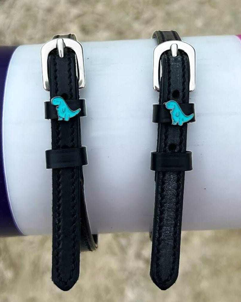Nice Dino Spur Straps ManeJane black leather spur straps with non-stretch interior and stainless steel buckle for English r.