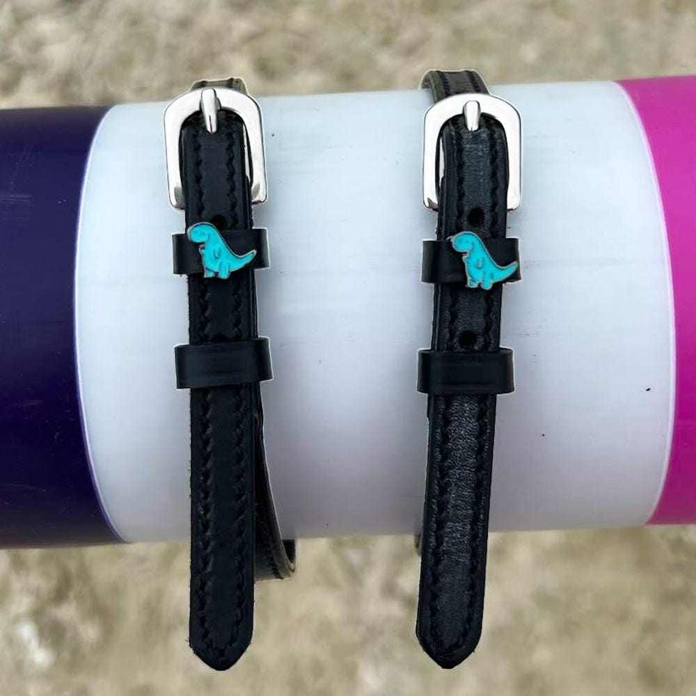 Nice Dino Spur Straps ManeJane black leather spur straps with non-stretch interior and stainless steel buckle for English r.