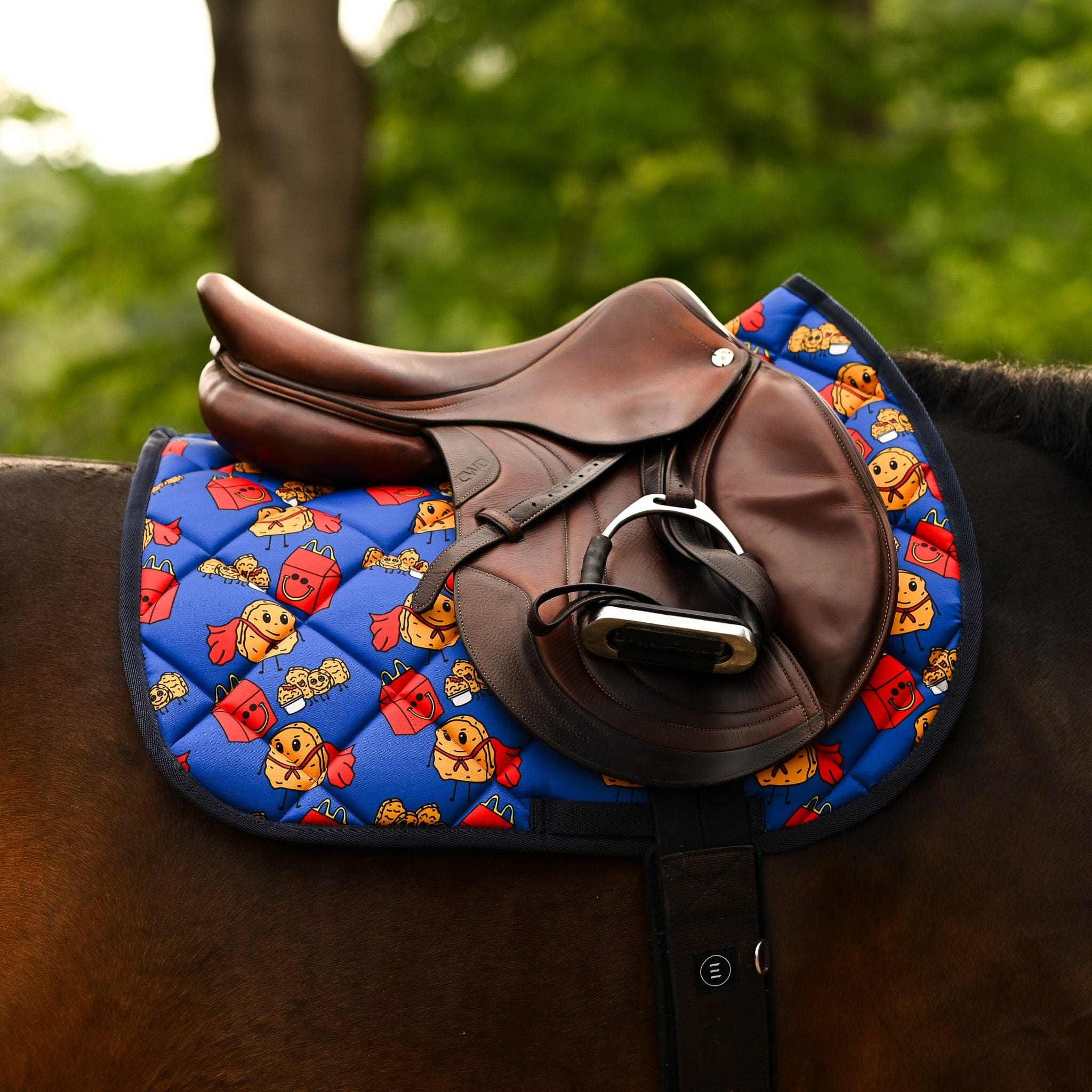 Dreamers & Schemers Nugs Not Drugs Saddle Pad – patterned saddle pad, equestrian gift, horseback riding gear from Dreamers & Schemers Saddle Pads