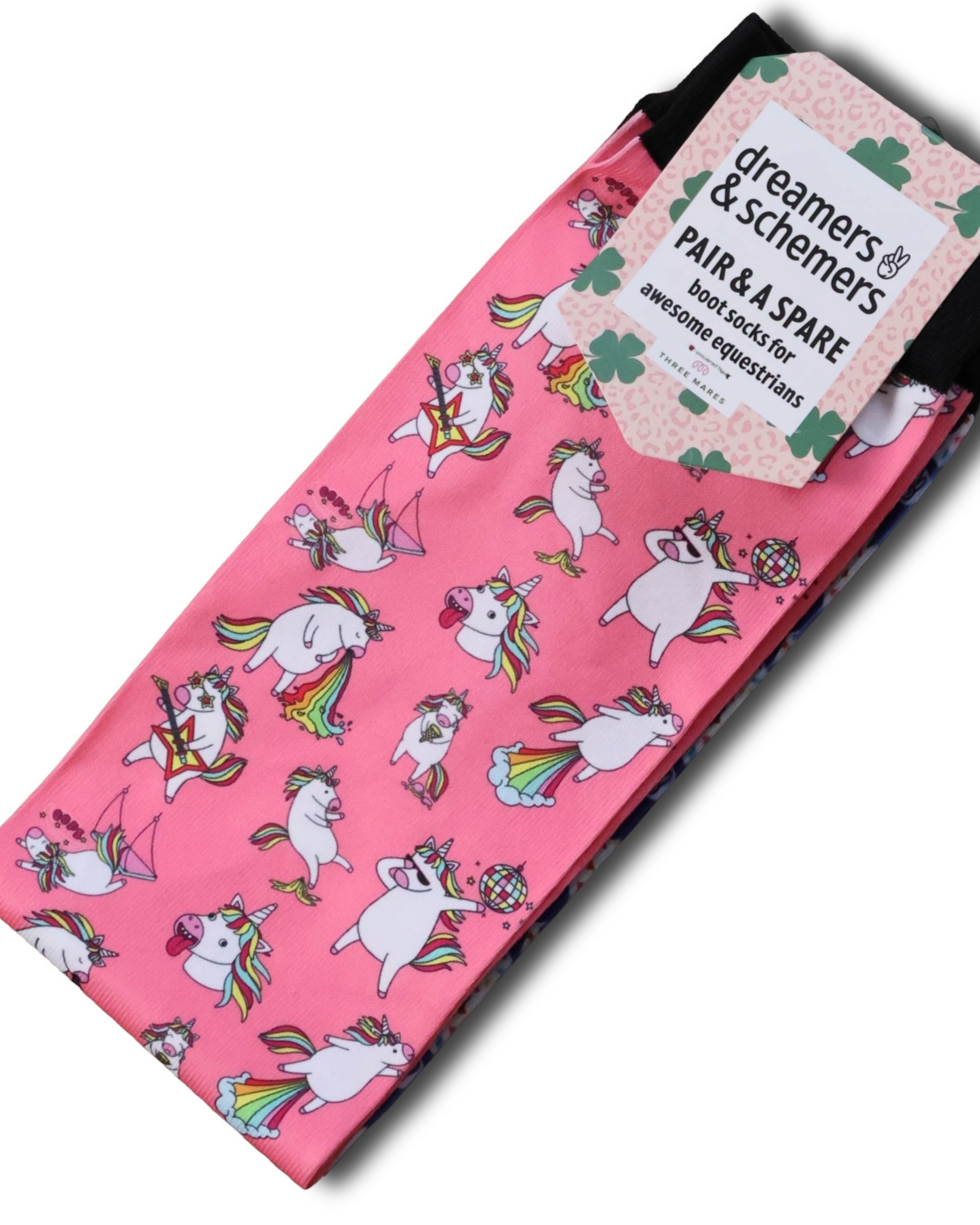 Party Too Hardycorn Pair & a Spare equestrian boot socks with unicorn party print, by Dreamers & Schemers