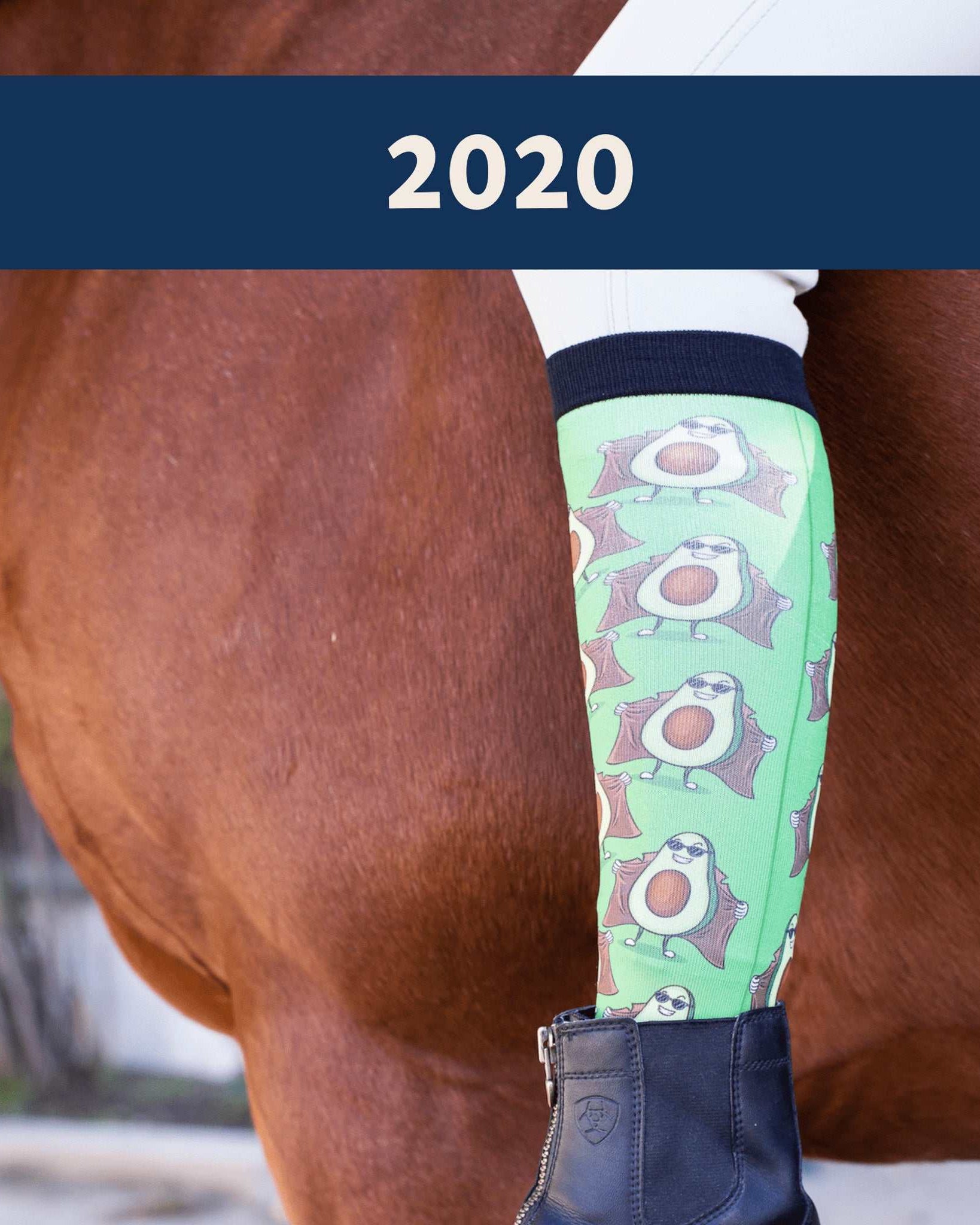 Limited edition 2020 Peep Show boot socks featuring an avocado in a trench coat design