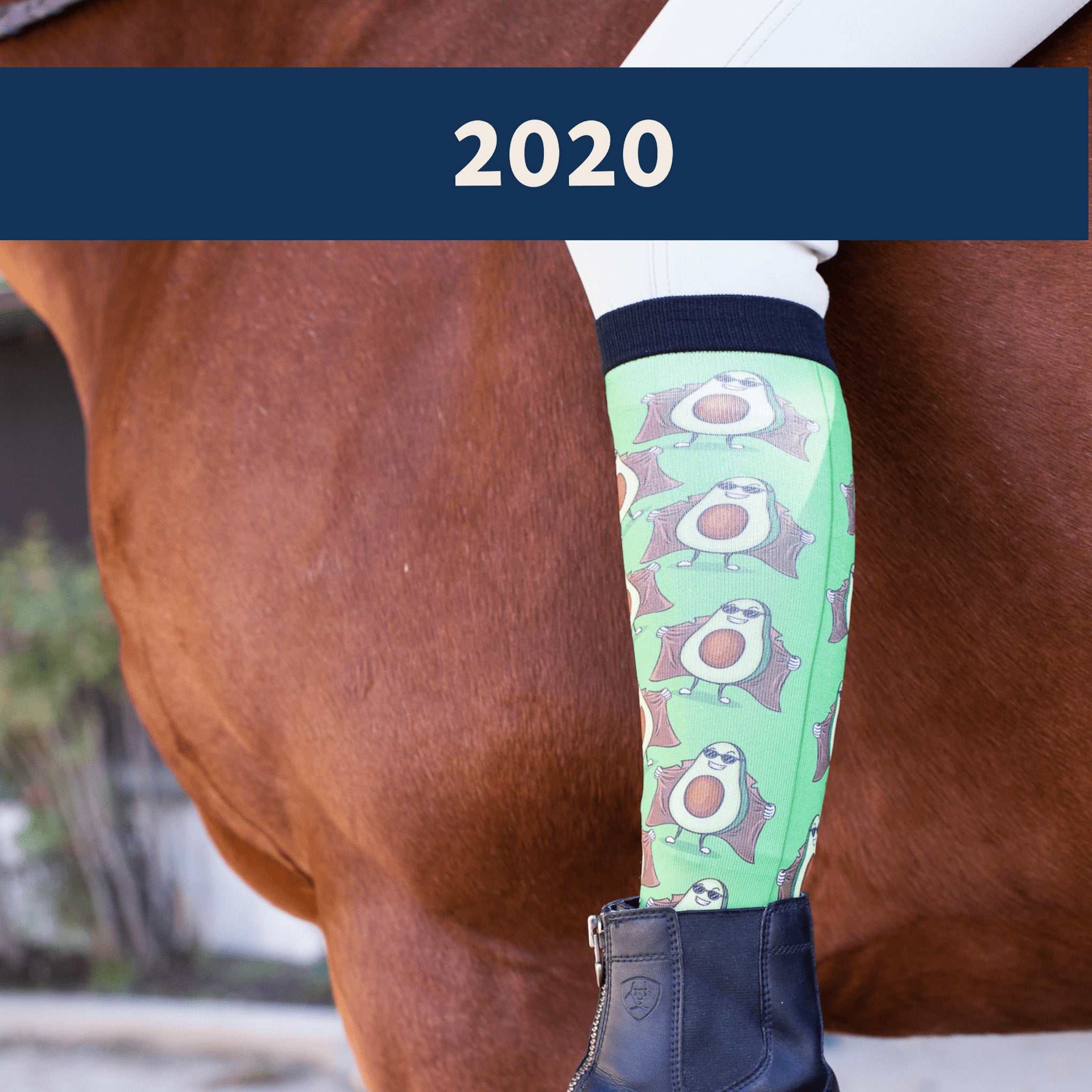 Limited edition 2020 Peep Show boot socks featuring an avocado in a trench coat design