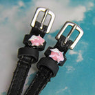 Pigs Fly Spur Straps ManeJane black leather spur straps with non-stretch interior and stainless steel buckle for English ri.