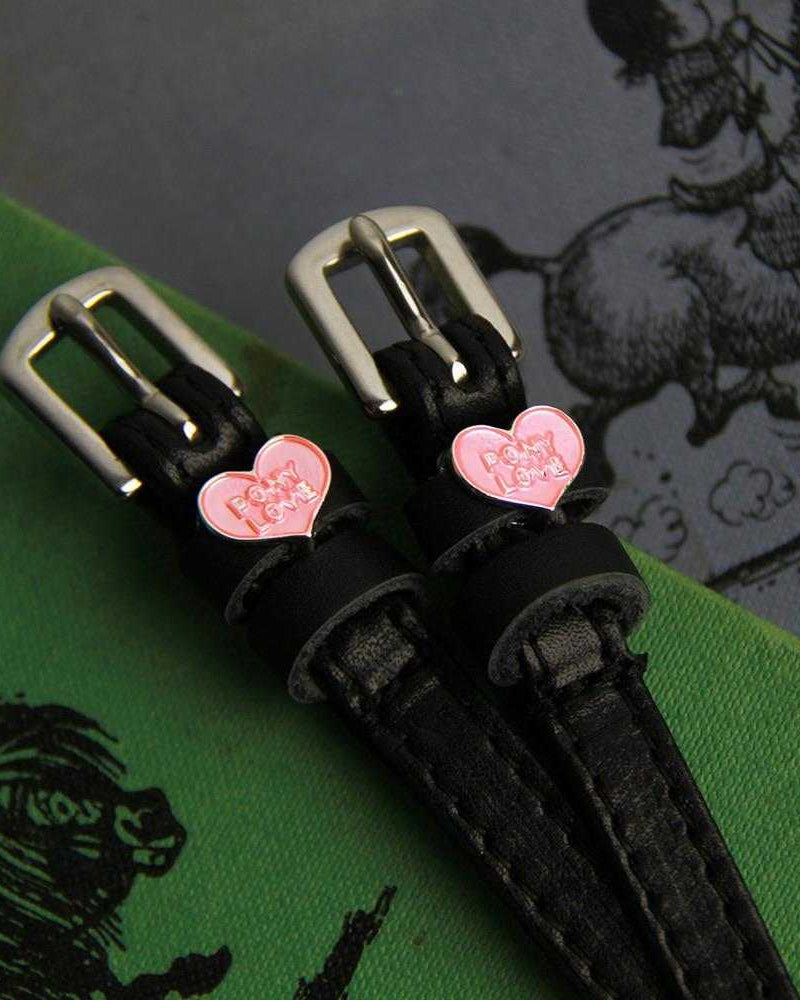 Pony Love Spur Straps ManeJane black leather spur straps with non-stretch interior and stainless steel buckle for English r.