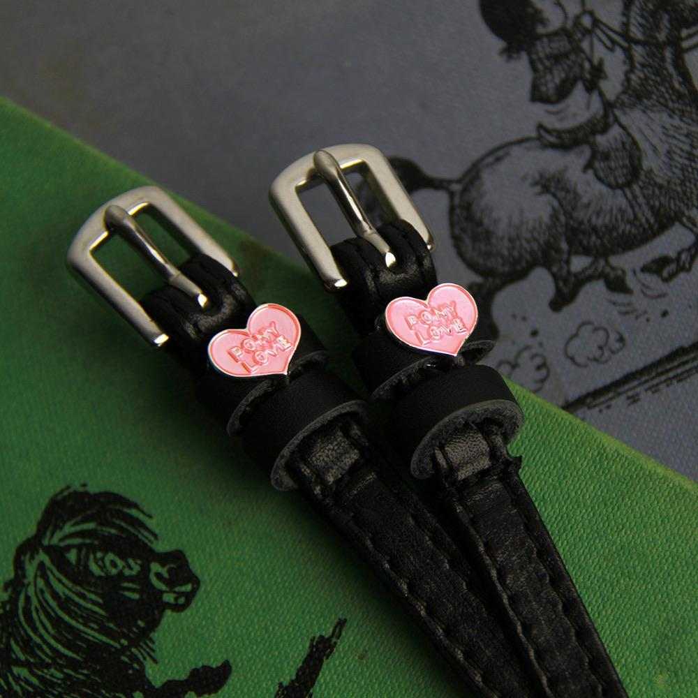 Pony Love Spur Straps ManeJane black leather spur straps with non-stretch interior and stainless steel buckle for English r.