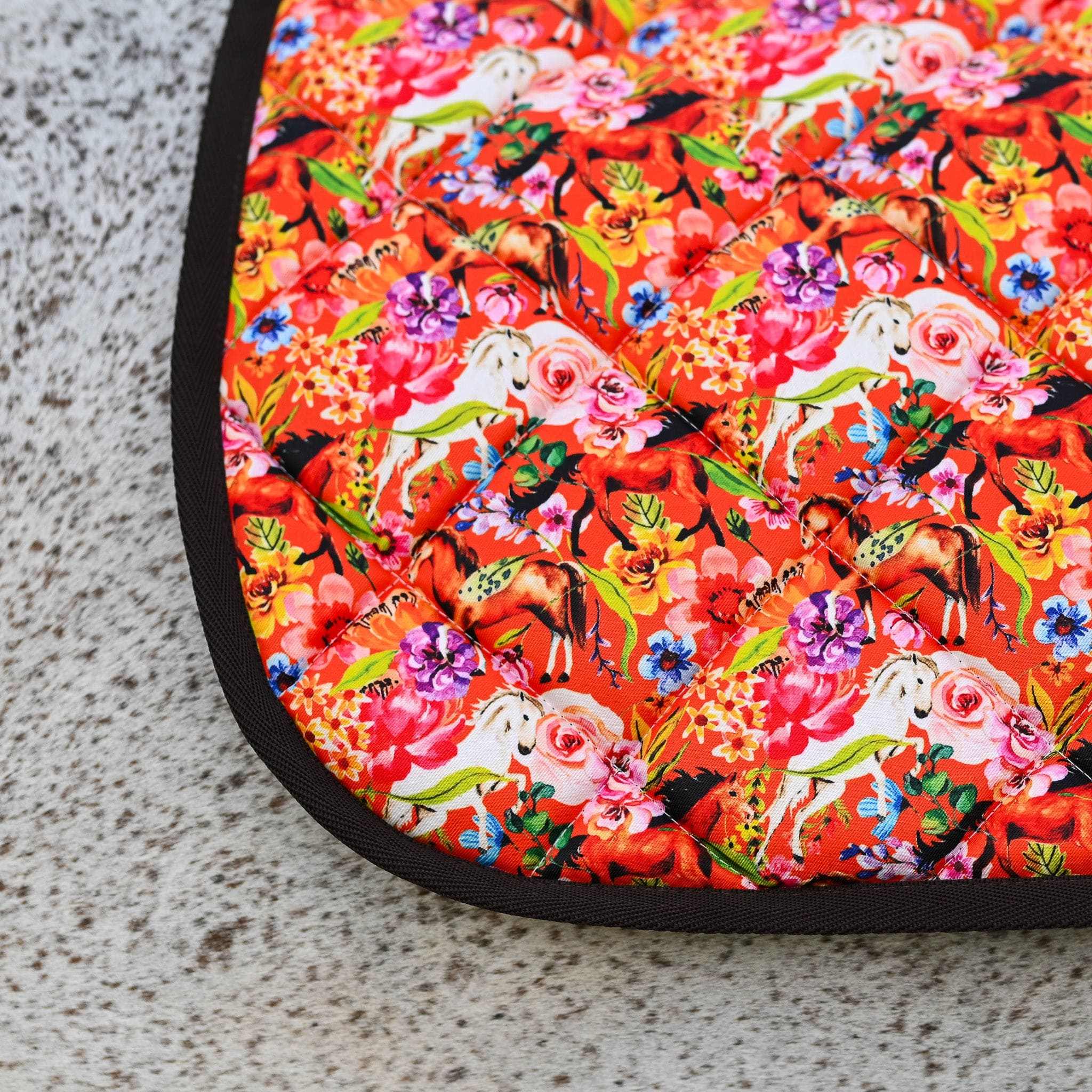 Dreamers & Schemers Pony Mac Orange Floral Saddle Pad – patterned saddle pad, equestrian gift, horseback riding gear from Dreamers & Schemers Saddle Pads
