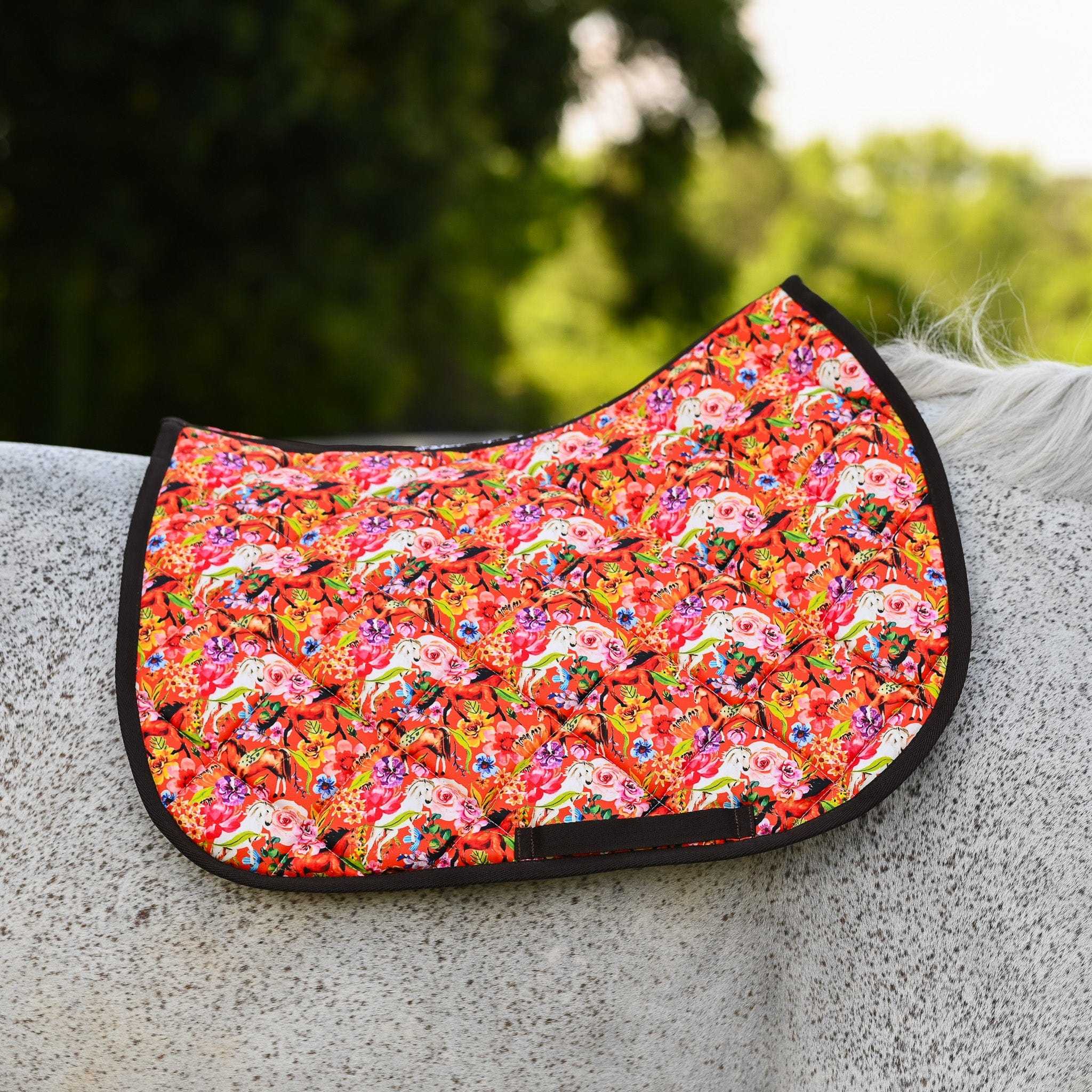 Dreamers & Schemers Pony Mac Orange Floral Saddle Pad – patterned saddle pad, equestrian gift, horseback riding gear from Dreamers & Schemers Saddle Pads
