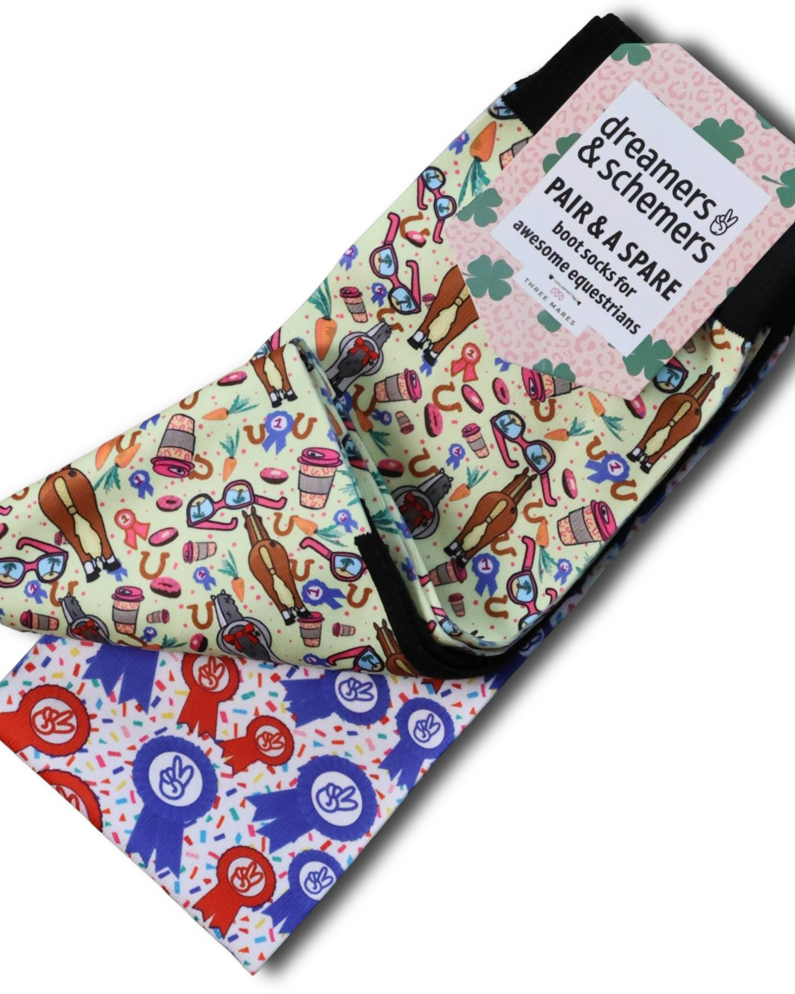 Pony Party Pair & a Spare equestrian boot socks, alternate angle, by Dreamers & Schemers