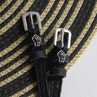 ManeJane Power Spur Straps Spur Straps — black leather, non-stretch, hero image for English riders.