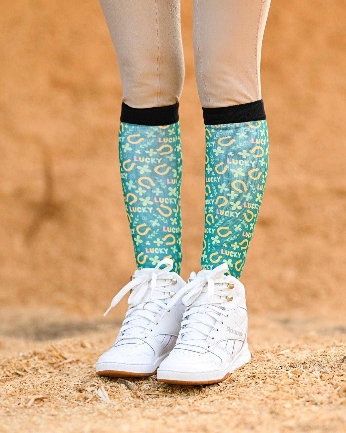 My Lucky limited edition equestrian boot socks with lucky horseshoe clover, by Dreamers & Schemers