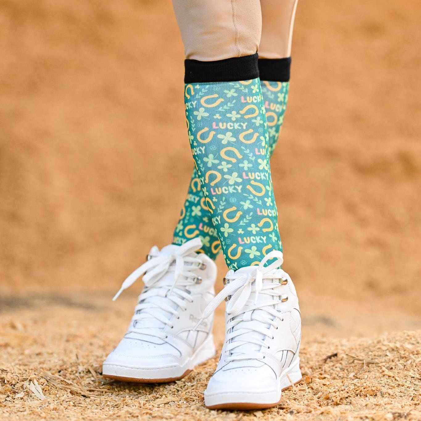 dreamers & schemers Limited Edition Retro My Lucky Socks equestrian boot socks boot socks thin socks riding socks pattern socks tall socks funny socks knee high socks horse socks horse show socks