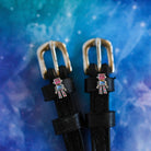 Robot Spur Straps ManeJane black leather spur straps with non-stretch interior and stainless steel buckle for English ridin.