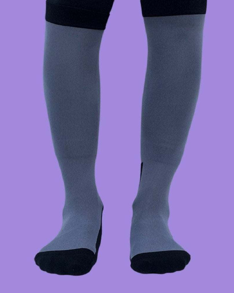 Grey solid color knit socks from Dreamers & Schemers with stretchy fit and thin padded footbed